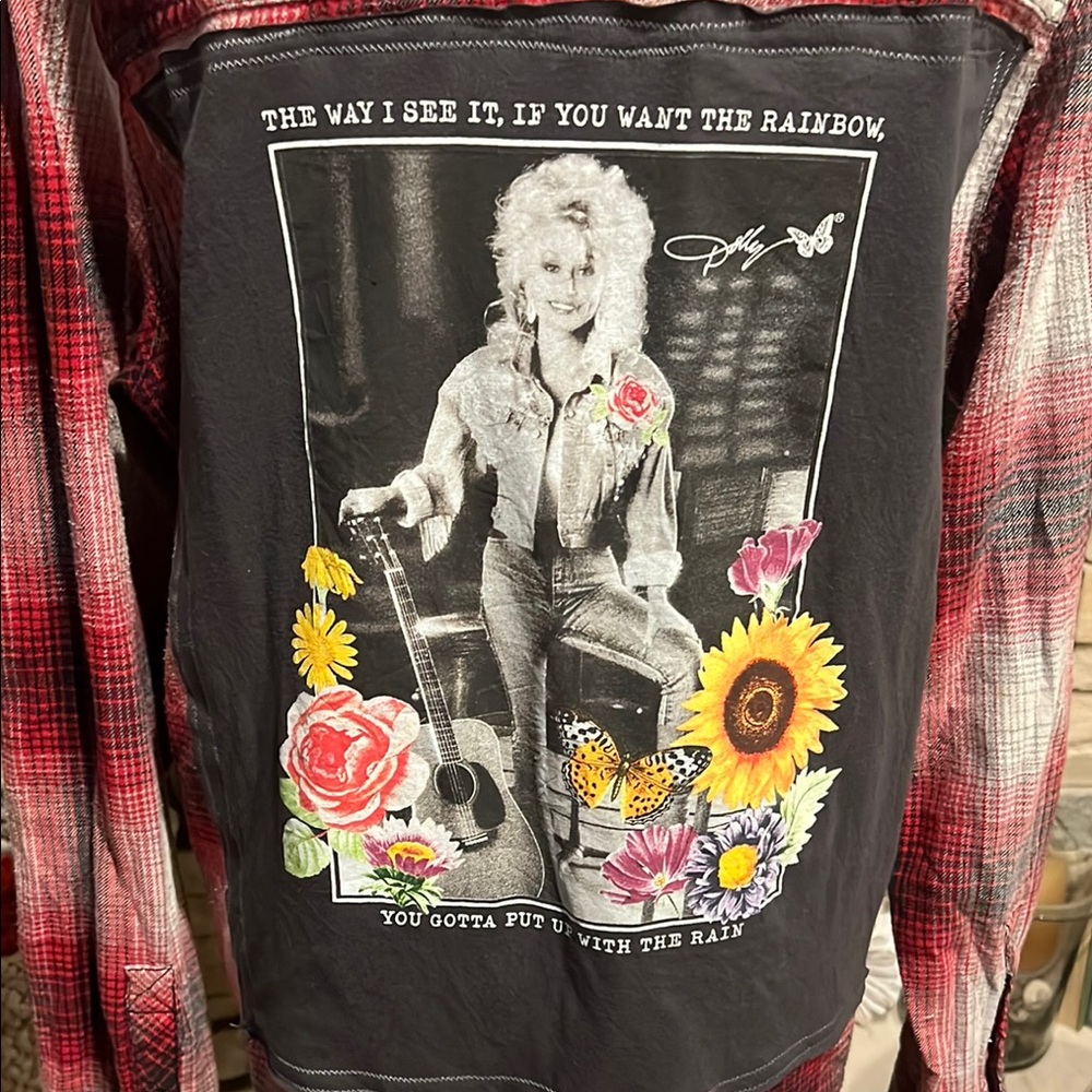 Upcycled Band Tee Button Hoodie Dolly Parton - Picture 3 of 7